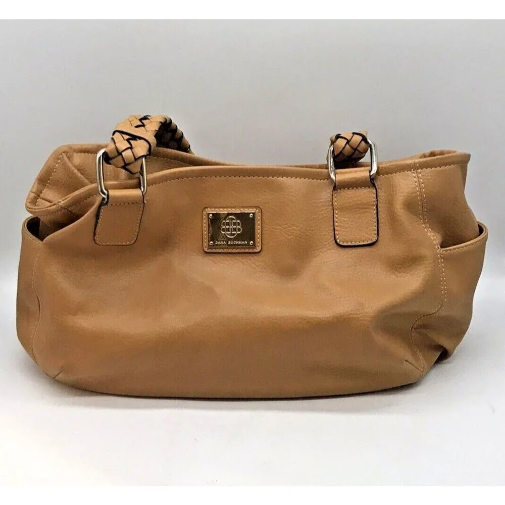 Dana Buchman Callie warm Kahki Classic Shoulder Tote Braided Double Handle Bag